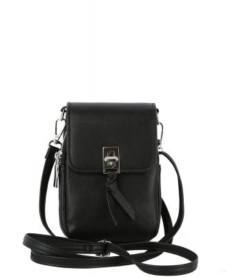Twist Lock Flap Crossbody Cell Phone Purse GL-0150-M BLACK
